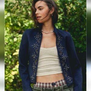 Abercrombie Women's Vegan Suede Embellished Navy Jacket